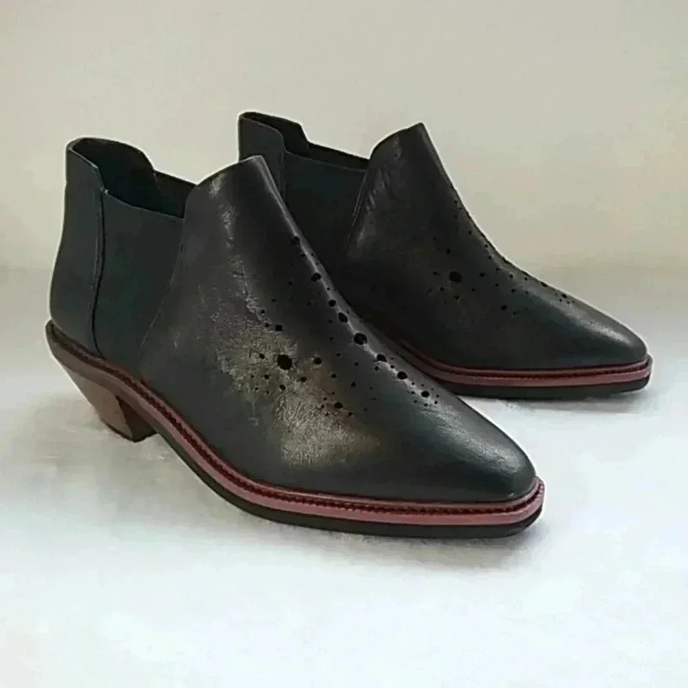 kelsi Dagger perforated black leather booties